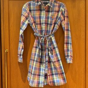 Ralph Lauren US Polo Assn. Colorful Plaid Long Sleeve midi Dress